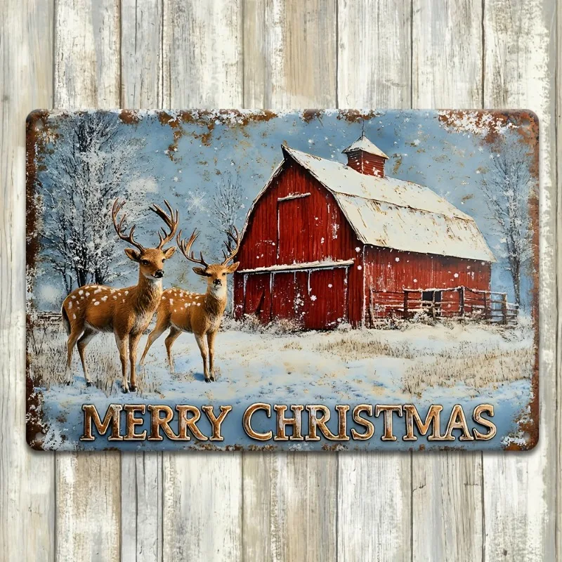 

Charming Reindeer Christmas Aluminum Sign, Vintage-Inspired Metal Wall Art for Home & Garden Decor, Ideal Holiday Gift