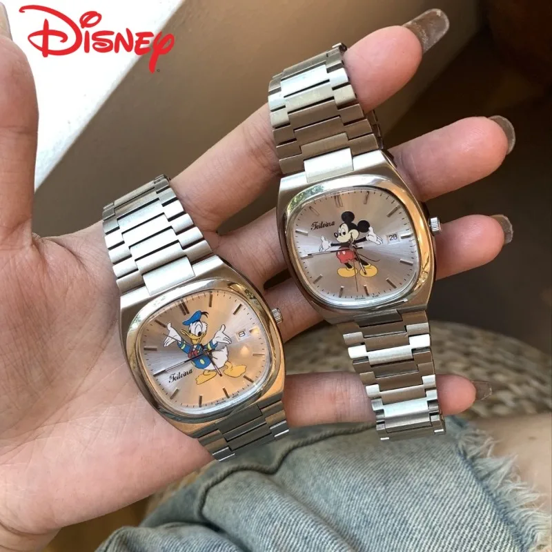 

Новые часы для пар с милым мультяшным Микки Диснеем, элитные легкие роскошные нишевые универсальные женские аналоговые часы унисекс со стальным ремешком