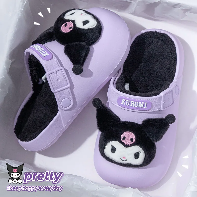 

Kuromi Autumn Winter Cotton Slippers Women Wear At Home Indoor Thick Soled Waterproof and Anti Slip Cute Cartoon Warm Shoes Gift