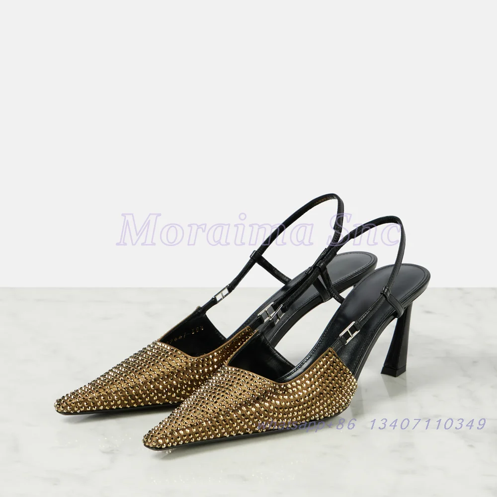 

Luxury Pointed Toe Full Crystal Bling Sandals Slingback Stiletto High Heel Shallow Sexy Women's Dress Shoes 2025 Summer Banquet