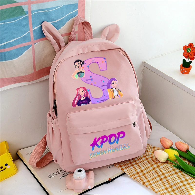 

K-pop Demon Hunters Rabbit Ears Backpacks for Students Cartoon Letter Printed Fashion Schoolbag Book Stationery Storage Backpack