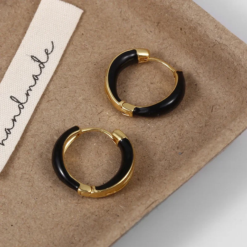 PONYKISS anting-anting Hoop bulat Enamel warna perak murni 925 untuk wanita minimalis Vintage perhiasan halus Aksesori gaya Perancis