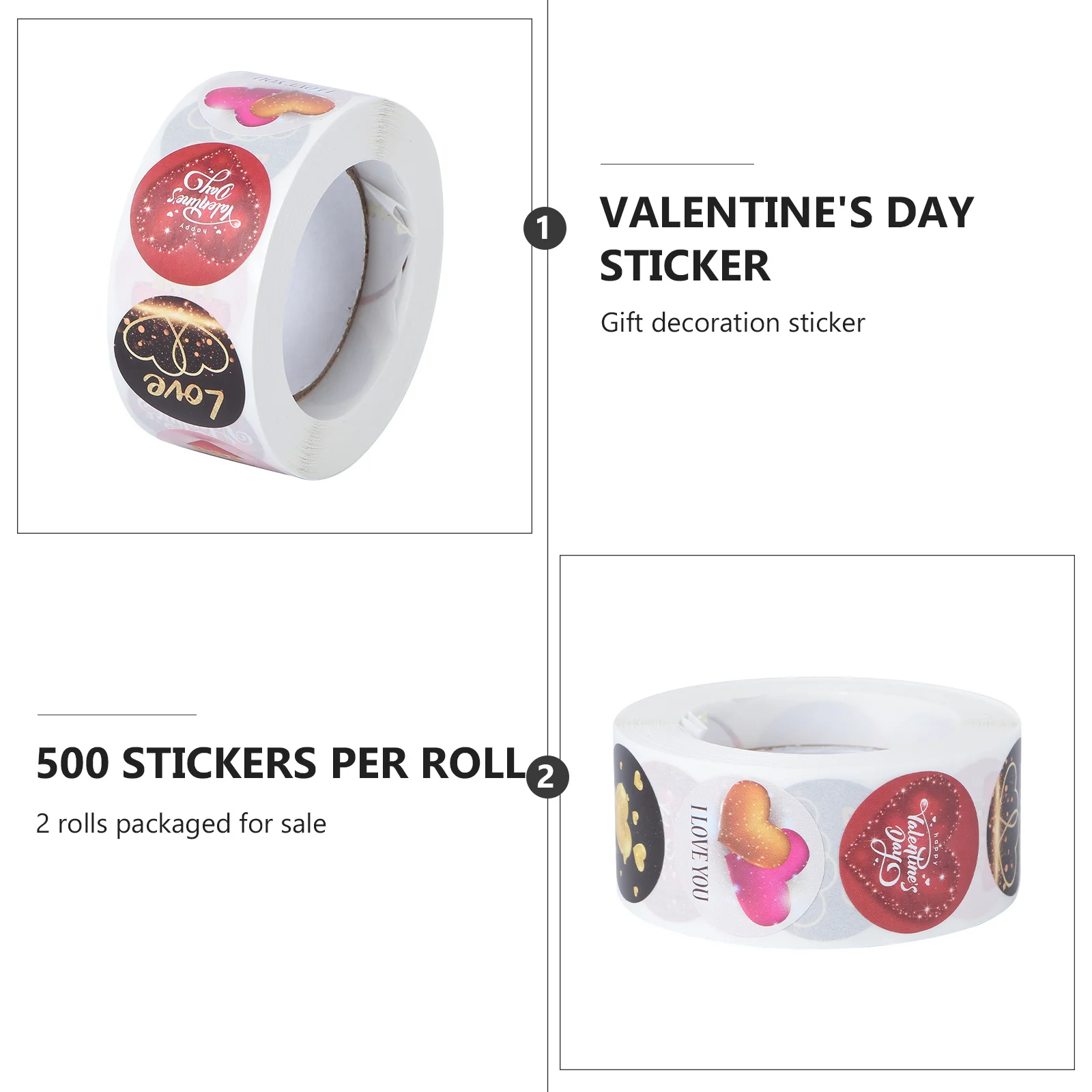 

2 Rolls I Love You Valentine's Day Stickers Decorative Labels for Gift Packaging Sealing Decals Party Decoration Supplies