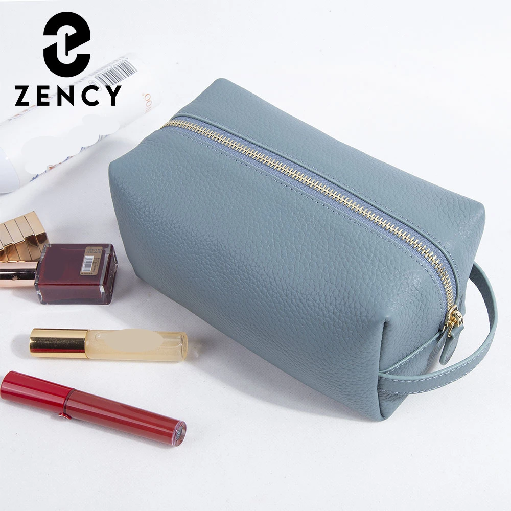 Zency Genuine Leather Makeup Bag Fashion Simple Cosmetic Bag Women Toiletry Organizer Case Lady Travel Portable Storage Pouches