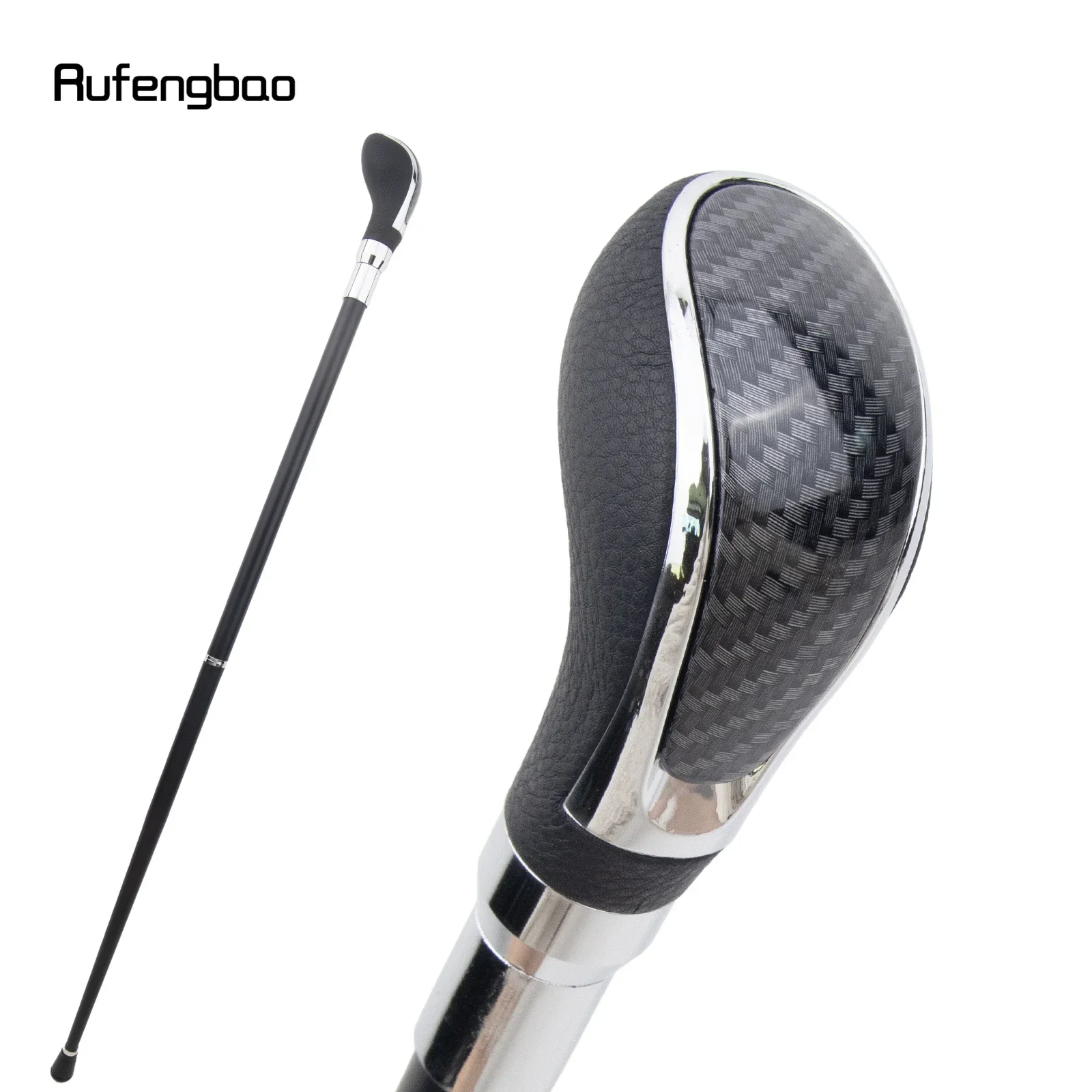 

Black Leather Grid Silver Walking Cane Fashion Decorative Walking Stick Gentleman Elegant Cosplay Cane Crosier 92cm