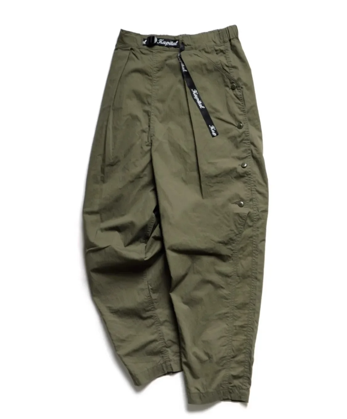 

2024 KAPITAL trendy loose tapered military green breasted military casual pants KZ07