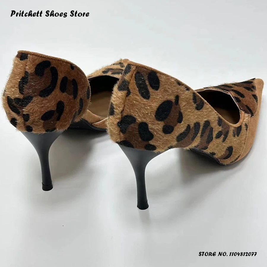 Sexy Women's Leopard Stiletto Pumps Spring Summer Shallow Pull On Party Shoes Office Ladies Pointed Toe Plus Size High Heels