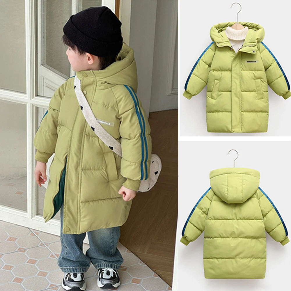 

Winter Cotton Down Jacket Overalls for Kids Hooded Mid-Length Coat Kids Clothing Baby Children Clothing Fashion Korea Outwear