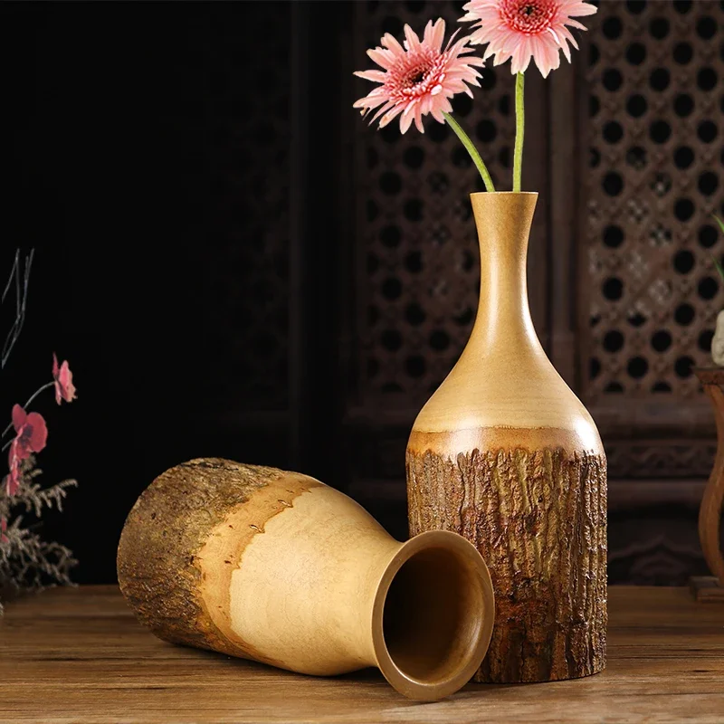 

Thai Dry Flower Vase, Light Luxury Solid Wood Ornament, High-End Retro Zen Style, Living Room Wood Carving, Home Decor