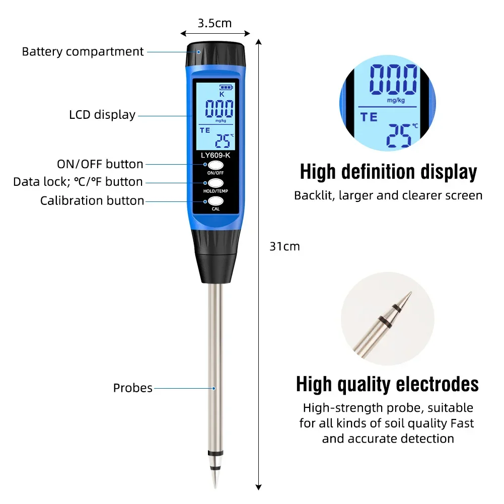 Multifunctional Soil Nutrient Meter Soil Fertility Analyzer Potassium/Phosphorus/Nitrogen Temperature Tester for Gardens Orchard