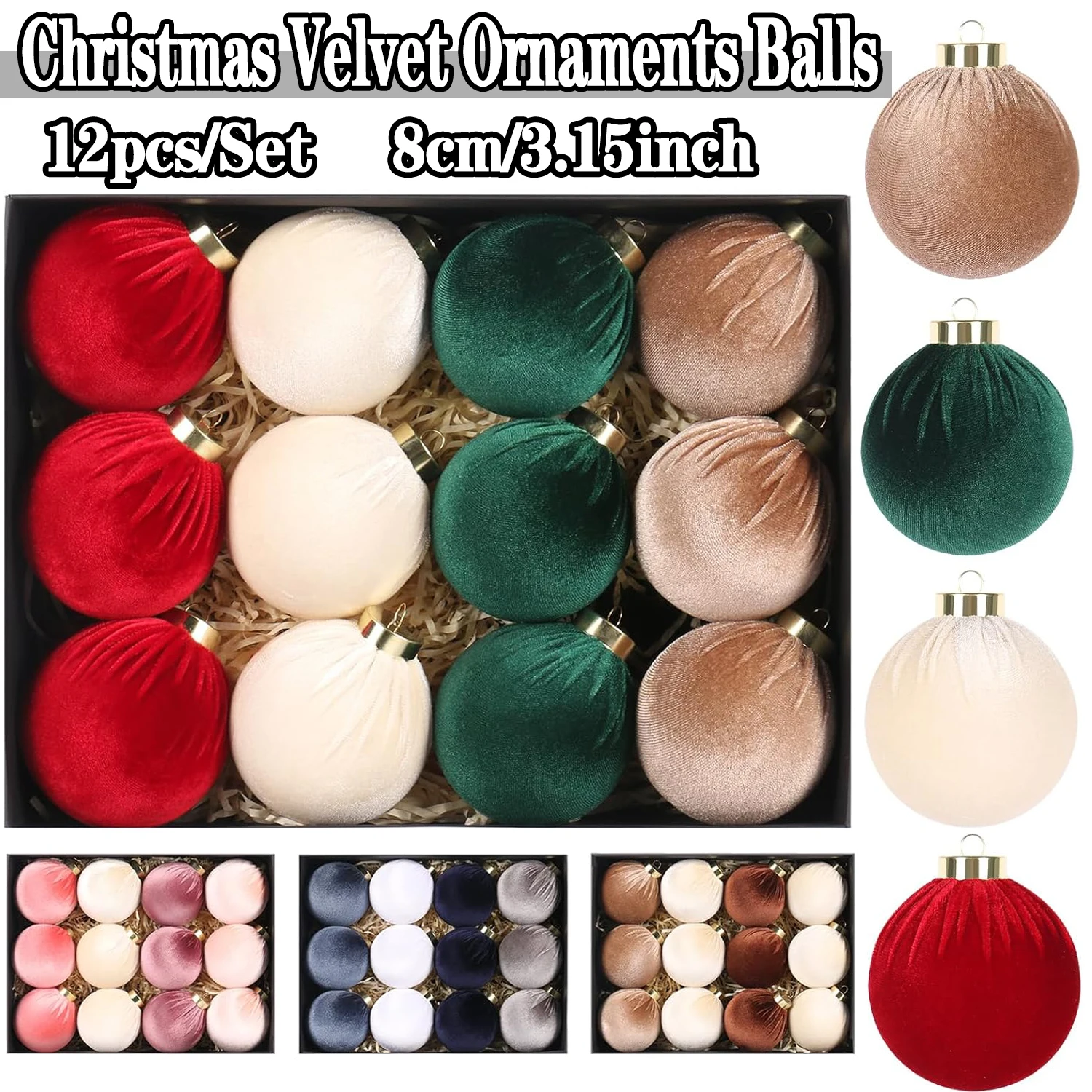 

8cm Velvet Christmas Ornaments Balls 12Pcs/Set Hanging Christmas Decoration Ball for Tree Indoor Decorations Home Decor Xmas