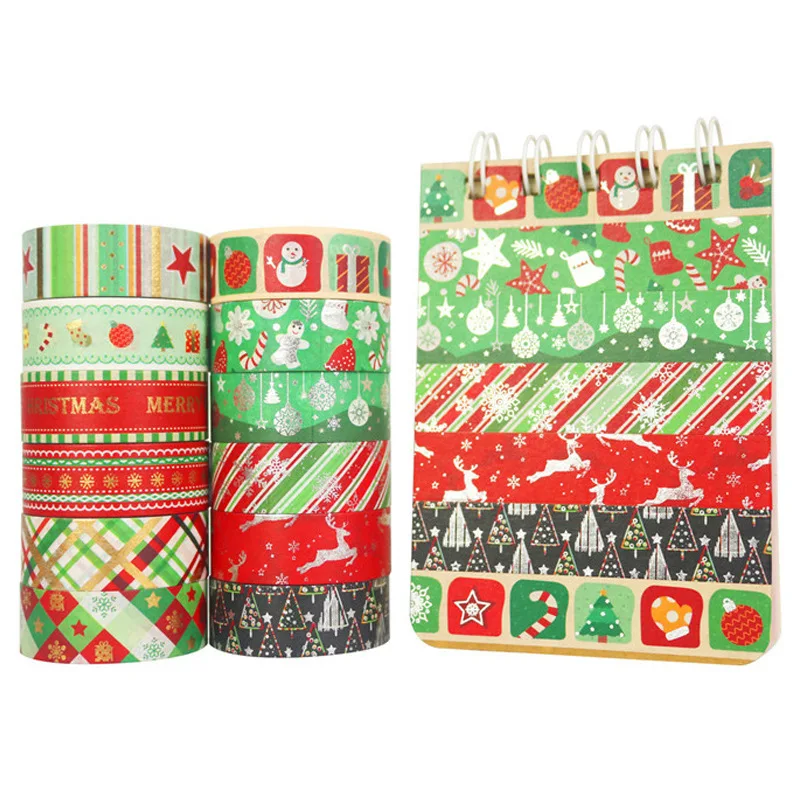 Kit 12 Rolls Christmas Decorative Washi Tapes 1.5cmX5m