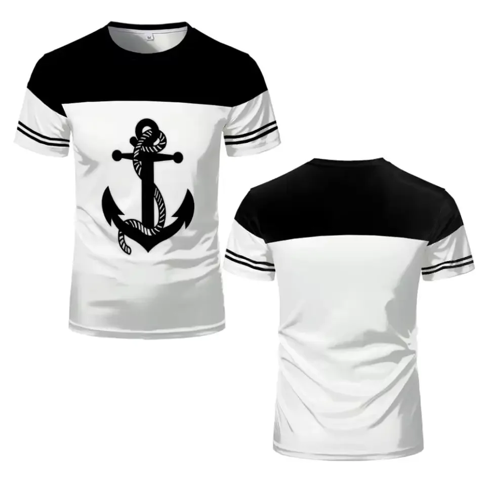 Summer 3D Print Boat Anchor Breathable Round Neck Short Sleeve Pirate Punk Man Casual T-shirt