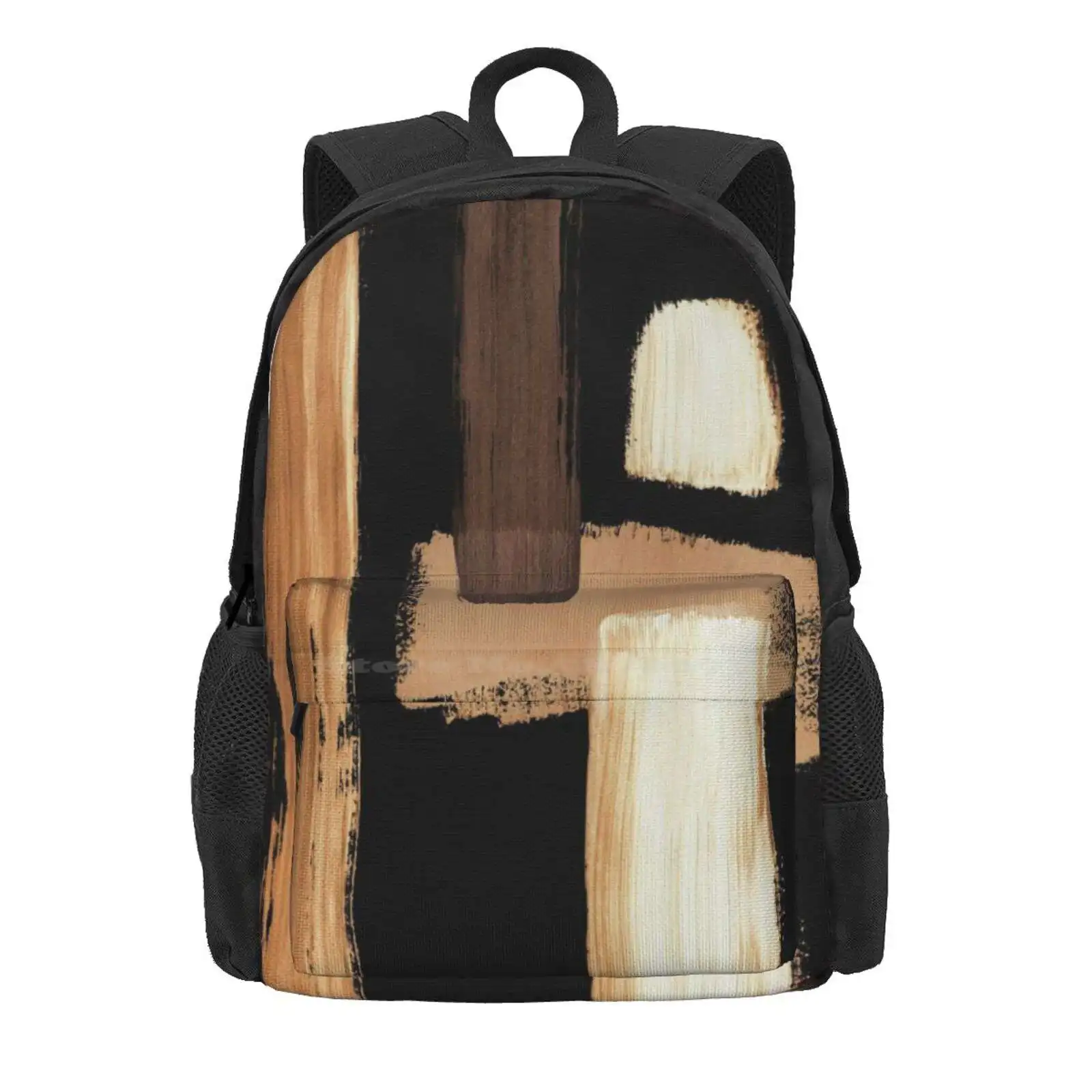 Brown Abstract Hot Sale Schoolbag Backpack Fashion Bags Contemporary Art Rustic Black And Neutral Colors Abstract Beige Black