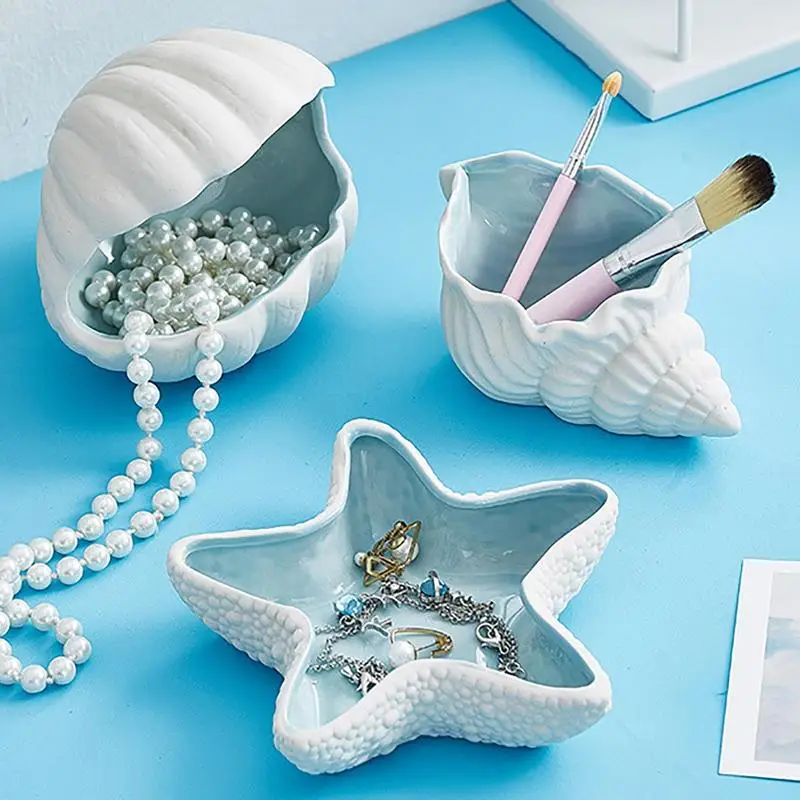 

Керамические подносы для хранения ювелирных изделий, креативная ракушка в форме раковины, ювелирное блюдо, кольцо, серьги, тарелка, эстетическое украшение для дома и комнаты
