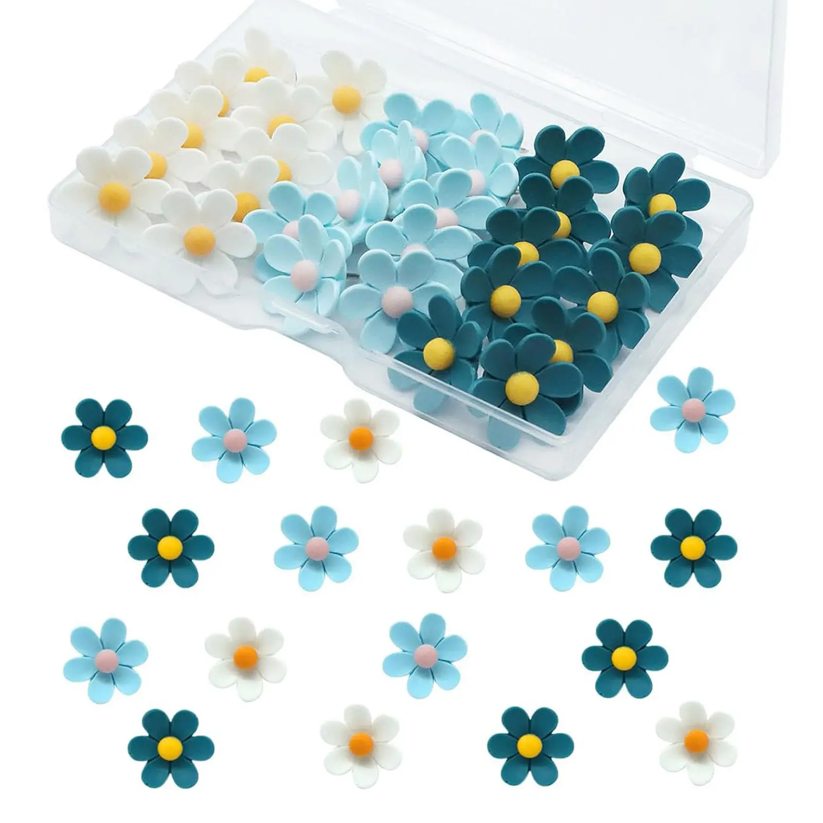 

50 шт. декоративных кнопок-гвоздиков в форме цветов из смолы для досок объявлений, настенных панелей, карт, дома, офиса, класса