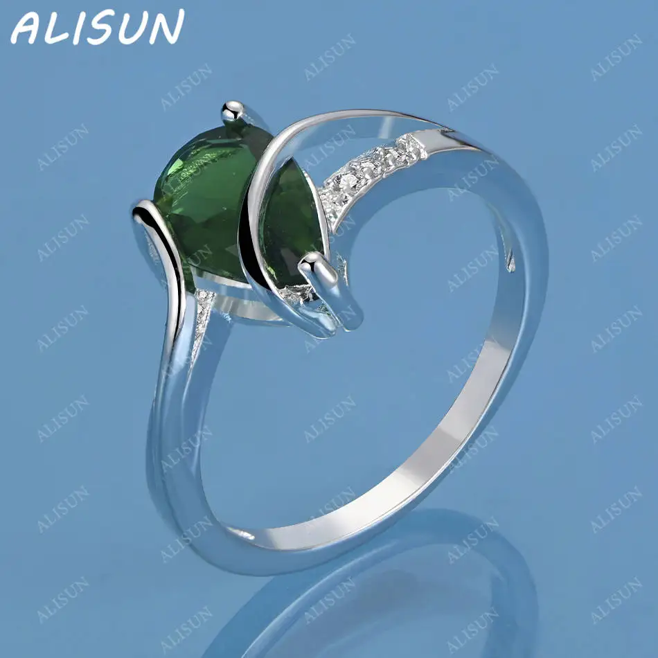 

ALISUN 925 Sterling Silver Green Zircons Fine Ring For Women Fashion Jewelry Charm Grace Wedding Engagement Accessories