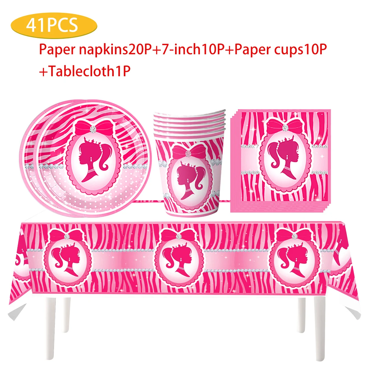 Pink Barbie Theme Happy Birthday ecorat decoration Shower Children Disposable Tableware Napkin Cup Plate Set Party Decoration