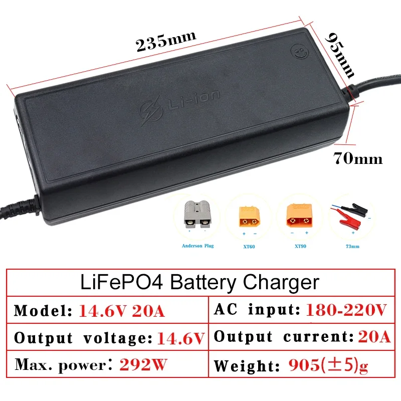 14.6V/12.8V 20A Lifepo4 Charger AC100-240V 180V-240V 4S 12v 14.4v 20A High Power charger for Lithium iron phosphate Battery Pack