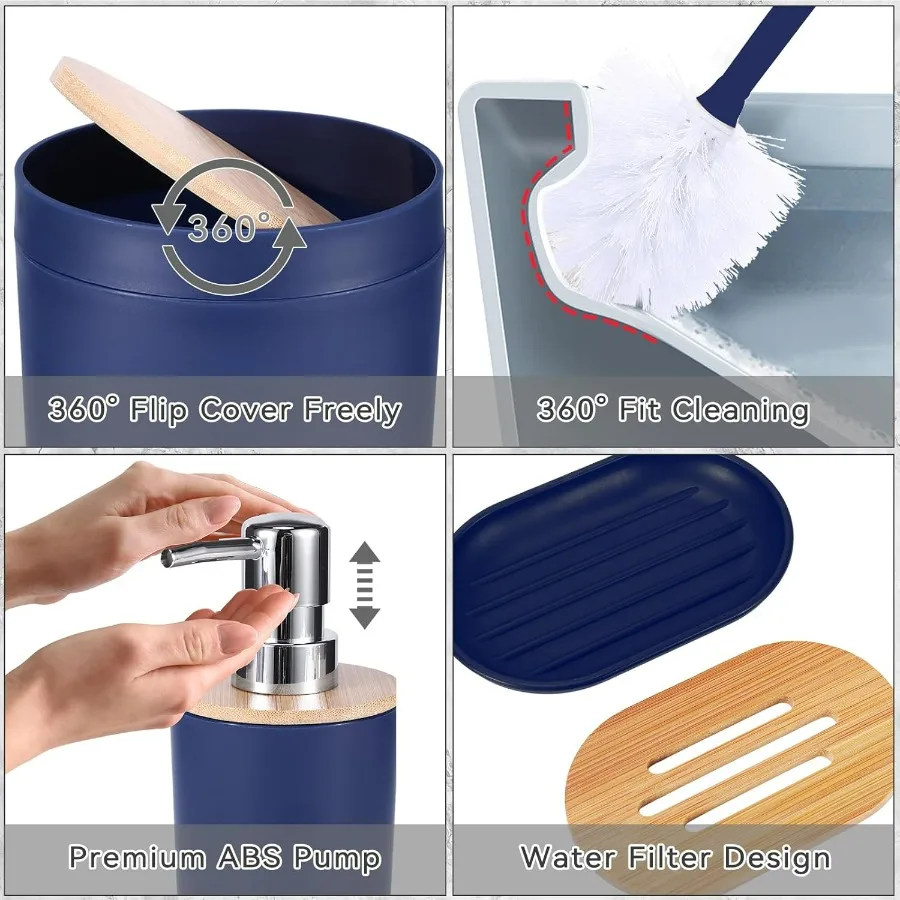 Accessori da bagno Set da bagno blu navy con tenda da doccia e tappeto, tenda da doccia impermeabile Ombre blu navy con Ultra A