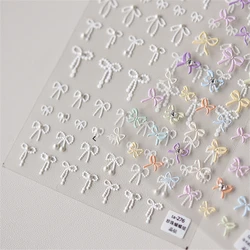 1sheet Japanese Kawaii Colorful White Line Bowknot 5D Black Self Adhesive Nail Art Decorations Stickers Ribbon Cute Decals DIY
