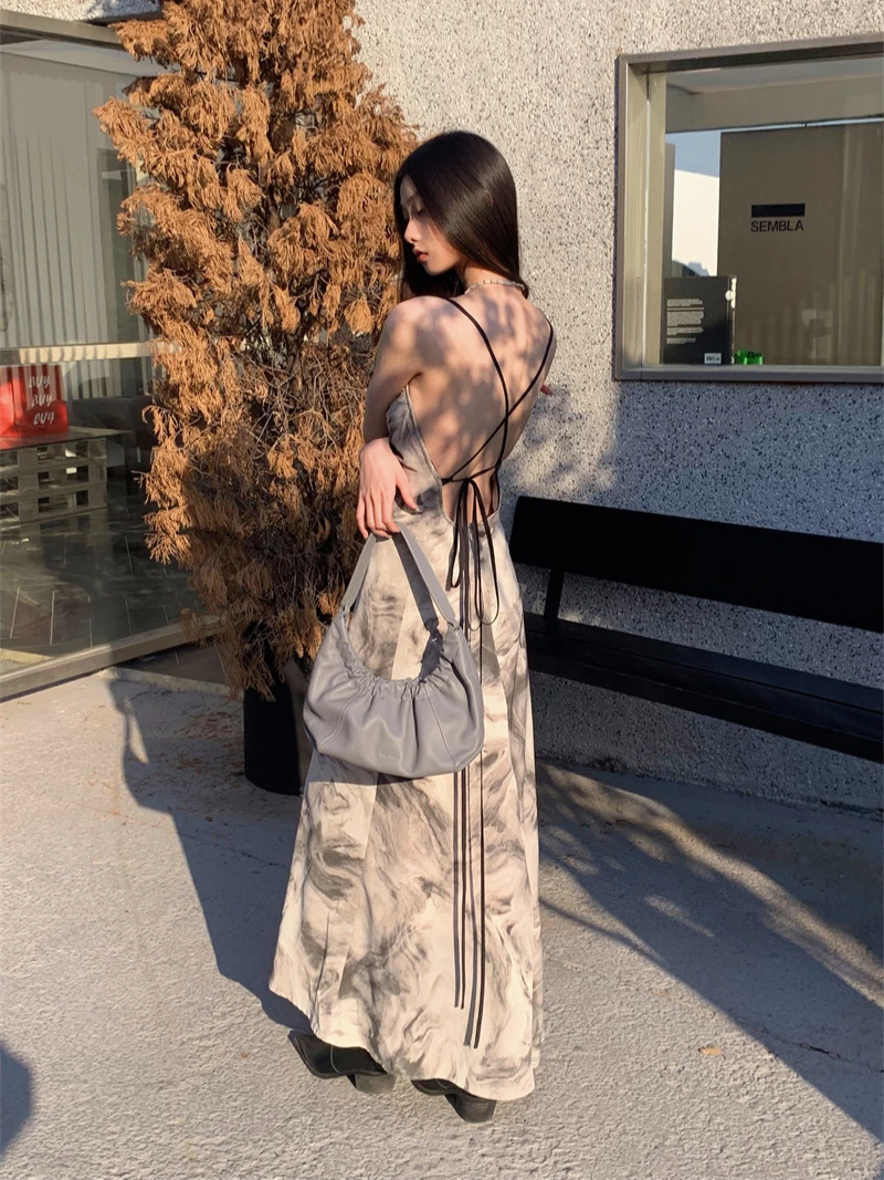 CHEERART Long Maxi Summer Dress Women 2023 Cowls Tie Dye Tunics A Line Backless Flowy Slip Dress Fashion Trending Clothing