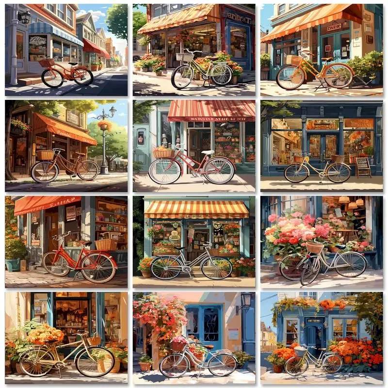 

GATYZTORY Acrylic Paint Frame Diy Painting By Numbers Kit 40x50cm Bicycle DIY Craft Scenery Canvas by numbers For Home Decor