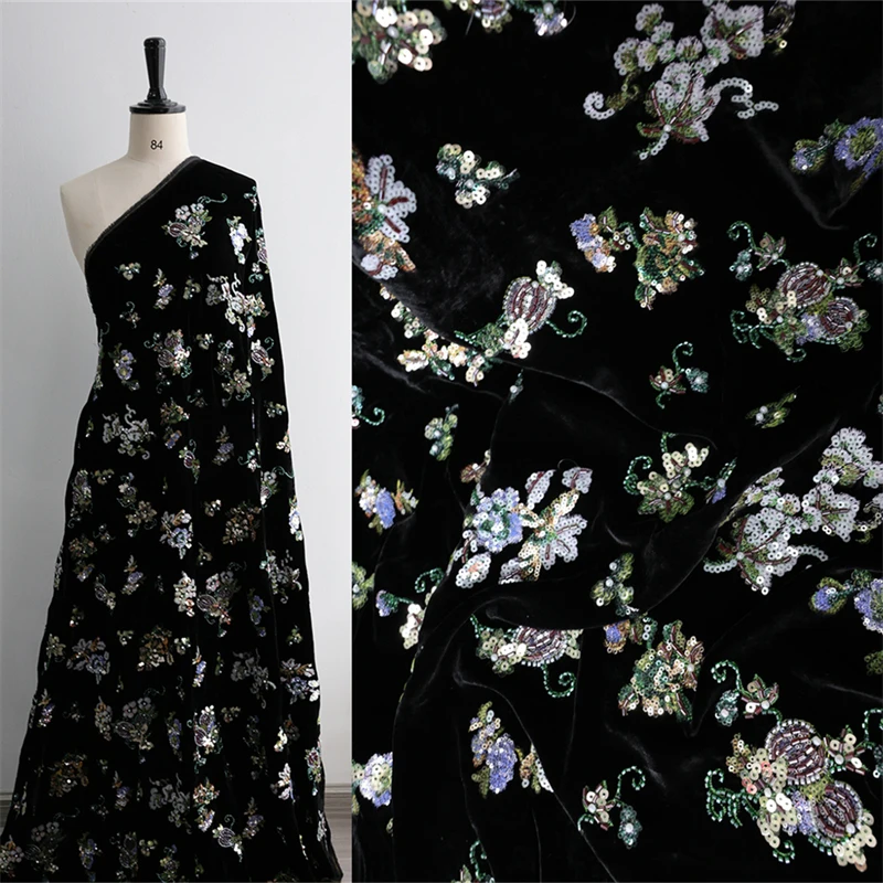 

Gua Teng Ye Man Silk Velvet Heavy Duty Nail Bead Embroidery Fashion Jacquard Dress Cotton Clothes Silk Sewing Fabric Material