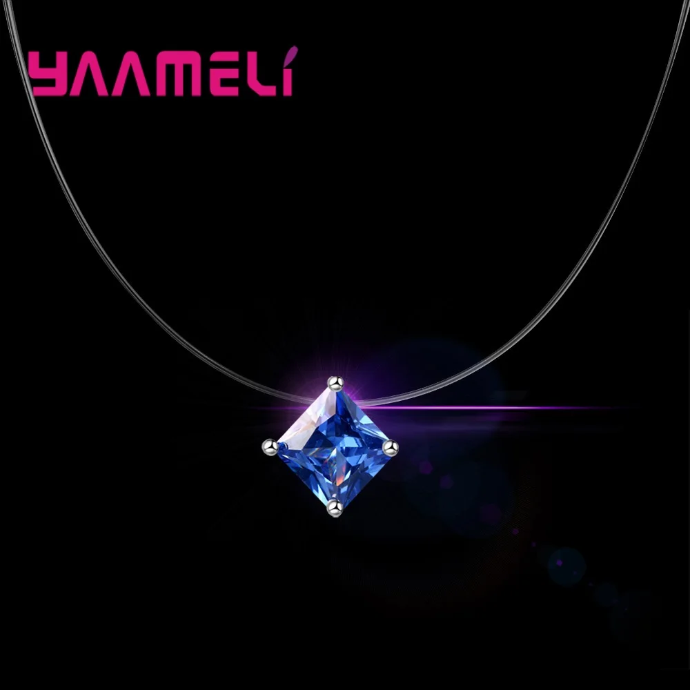 925 Sterling Silver Jewelry Transparant Fishing Line Necklace for Woman Girl 6 Models 8 Colors Cubic Zircon Choker Collar Gifts