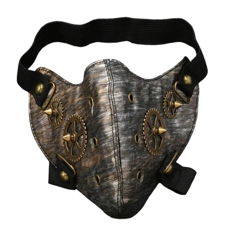 

652F Punk Themed Men’s Face Mask Practical PU Leather With Metallic Detail For Concerts Festivals Roleplay
