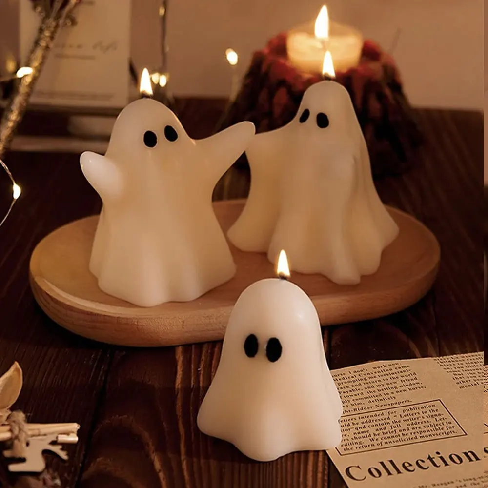 Moule fantôme en Silicone, dessin animé mignon, céramique, résine, ornement d'halloween, aromathérapie, outil de fabrication de bougies, bricolage, décoration gothique, cadeaux, 1 à 3 pièces