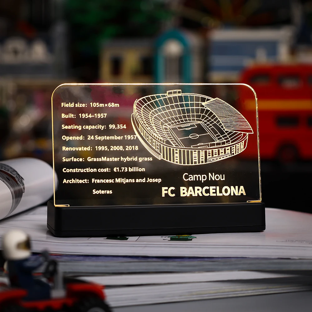 LED Light  Acrylic Display Board Sign Plate Nameplate For Camp Nou – FC Barcelona 10284 Building Blocks Bricks Toys Set