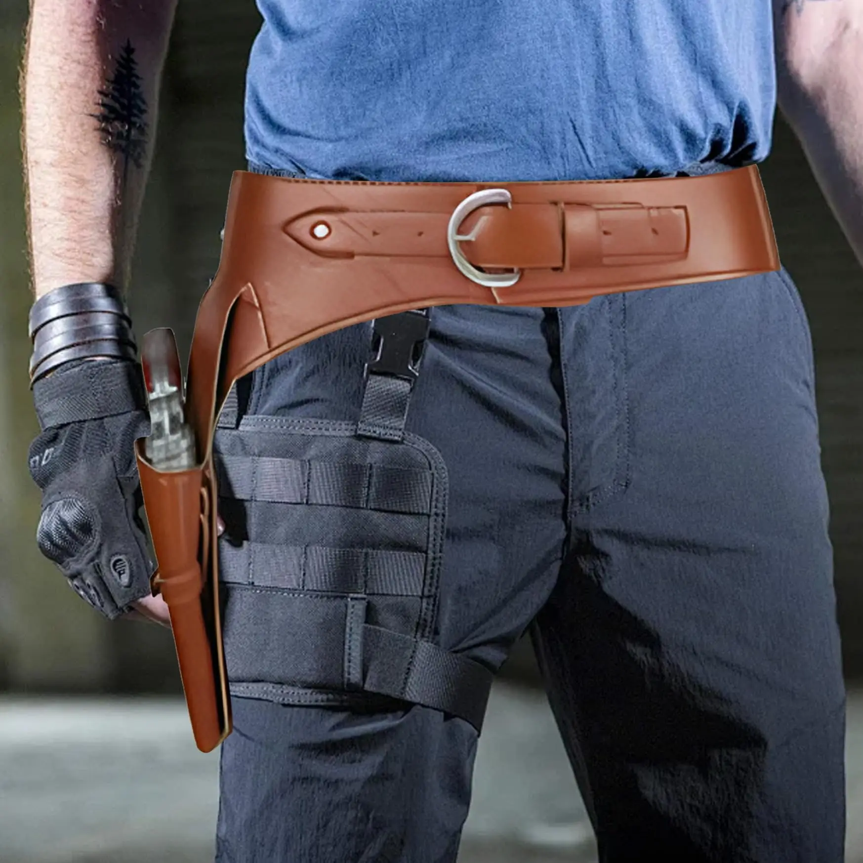 PU Adjustable Single Gun Belt Thigh Holsters for Halloween Cosplay Party Costume, Holder, Cowboy, Hunting Accessories