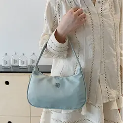 Fashion Nylon Women Underarm Bag Large Capacity Handbag Shoulder Bag Solid Color Travel Purse Hobos Bag