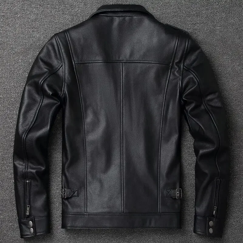 Men's Classic Pure Cowhide Multi-pocket Winter Motorcycle Style Plus Size Leather Jacket