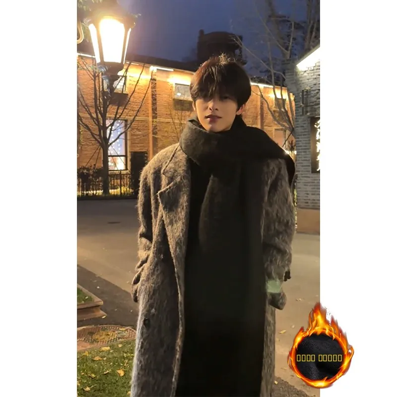 

Мужское шерстяное пальто Briti Sle средней длины, теплое зимнее пальто Fog ey, корейская ветровка, однобортное повседневное пальто