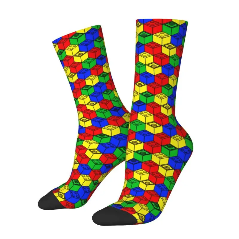 Custom Fashion Multi Color Building Blocks Patern Socks Women Men Warm 3D Printing Sports Football Socks