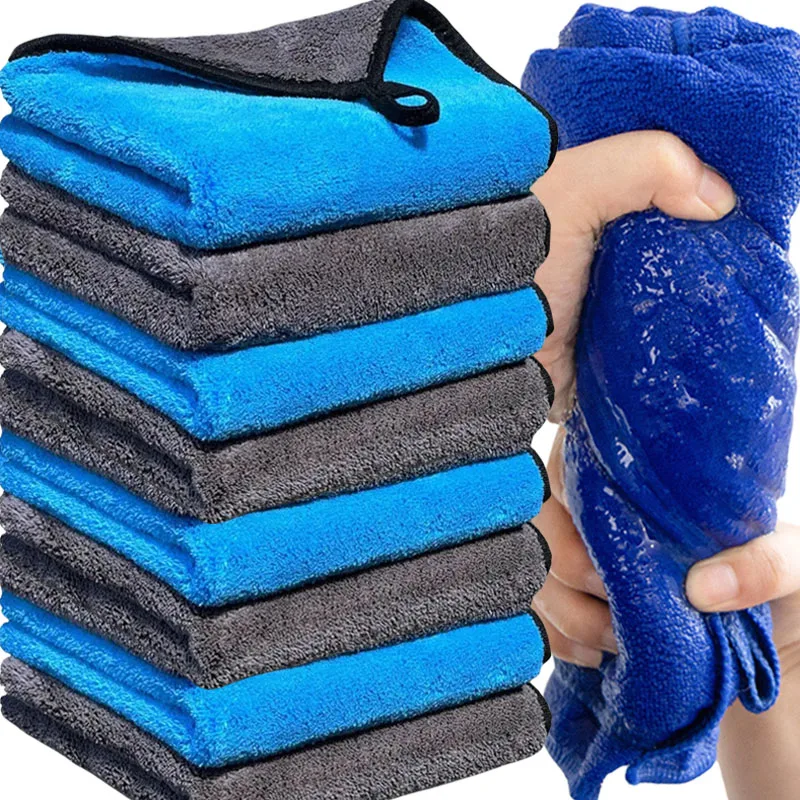 1/5pcs Microfiber Car Washing Towels Soft Quick Drying Windows Mirrors Wiping Rags Home Double Layer Cleaning Cloths 500GSM