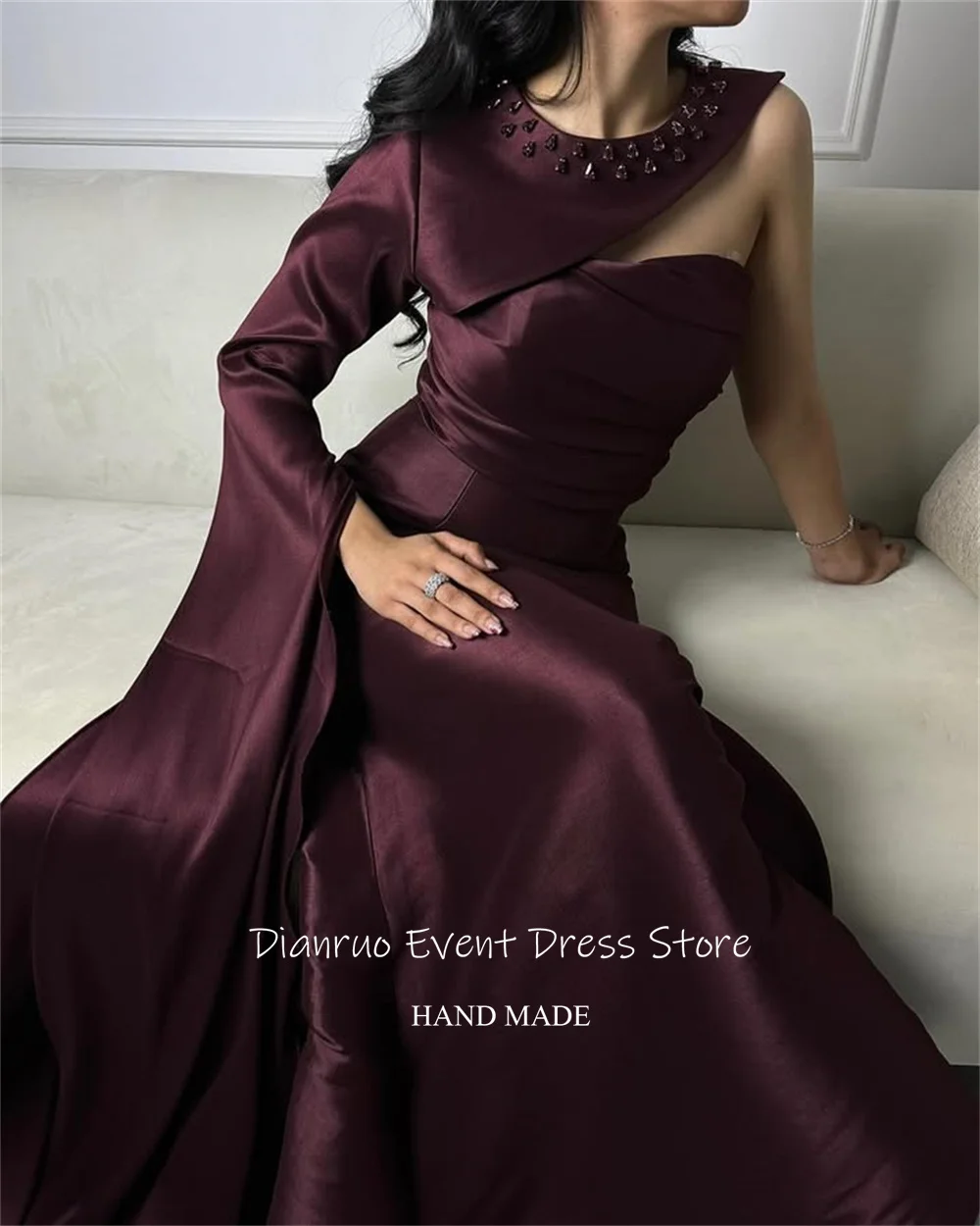 Dianruo Strapless Ruched Evening Dresses One Shoulder Elegant فساتين سهرة Pleat Crystal Mermaid Abendkleider Dubai Customized