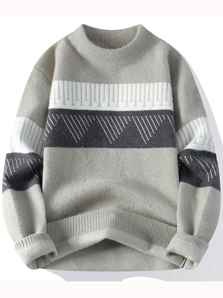 

Winter New Sle Men's Knitted Sweater Mink Velvet f High Collar Trendy Splicing Embroidery Thiened Long Sve Top