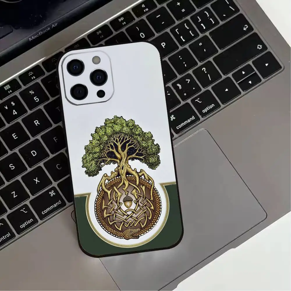 حافظة هاتف T-Tree Of L-life Y-Yggdrasil لهاتف iPhone 17,16,15,14,13,12,11 Plus، Pro Max، XS، غطاء أسود من السيليكون الناعم #5