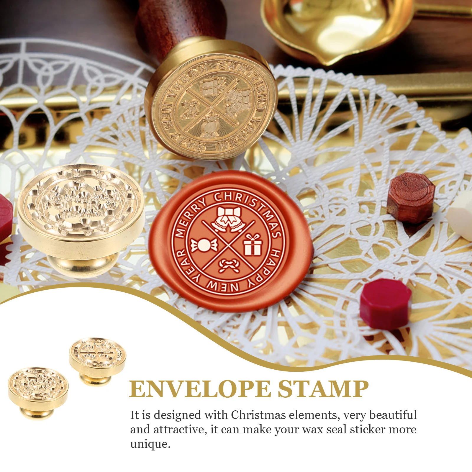 

2Pcs Christmas Style Fire Wax Seal Stamp Heads Smooth Non-Stick Envelope Sealing Stamps for Invitations Greeting Cards DIY Craft