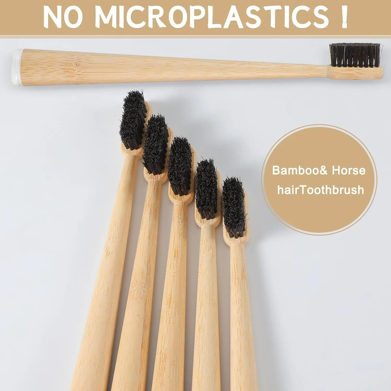 30PACK Natural Bristle Bamboo Toothbrushes with horse bristle  100% Biodegradable,Plastic & Nylon Free