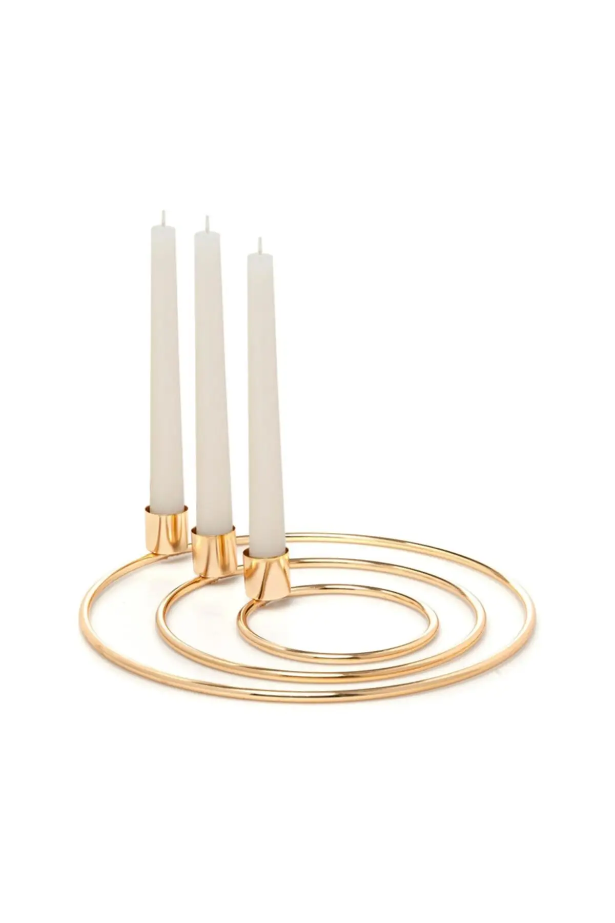 3 Pcs Thin Flat Ring Candle Holder Candlestick Stainless Gold Home Decoration