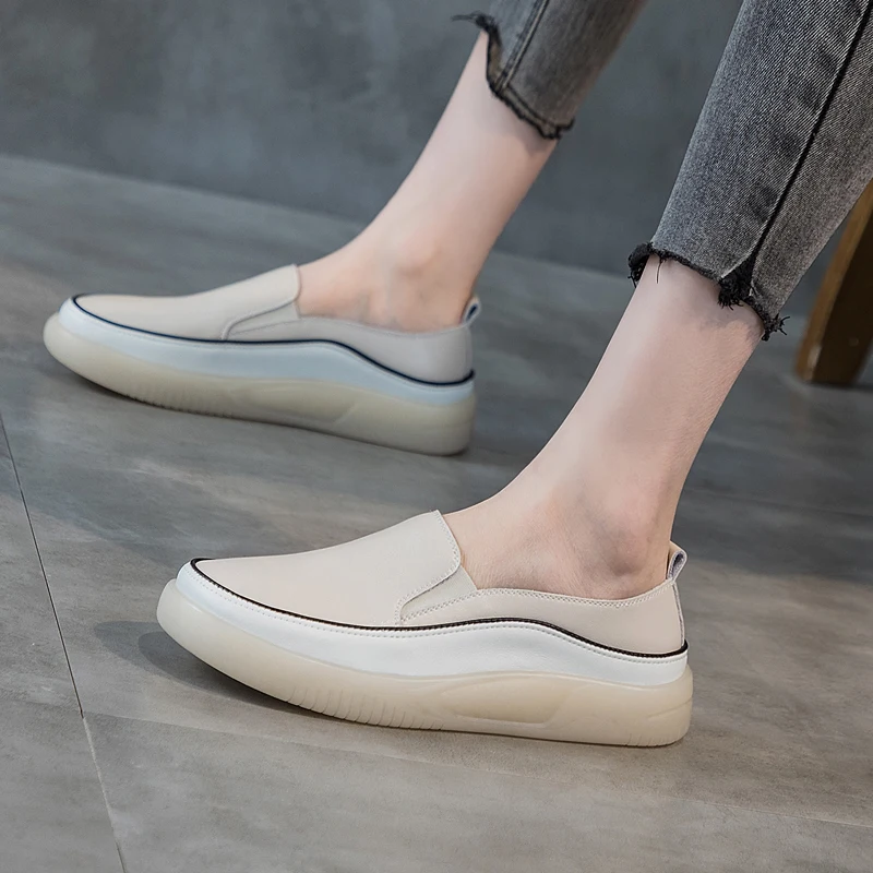 

DIMANYU Genuine Leather Women's Loafers 2026 Spring New Casual Women's Sneakers Large Size Flat Slip-on Shoes