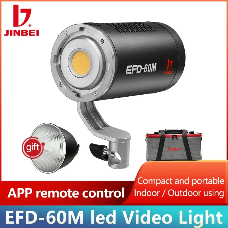 Luz de Vídeo LED JINBEI EFD60M COB 60W Versão Branca, Iluminação Contínua para Fotografia ao Ar Livre, Equipamento Portátil