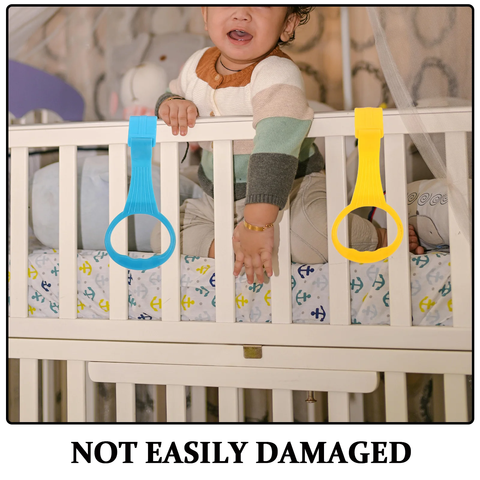 8 قطعة حلقات واقفة للأطفال ملحقات روضة متعددة الألوان لسرير الأطفال مقابض سحب لأعلى أدوات التدريب تطوير مهارات المشي للرضع