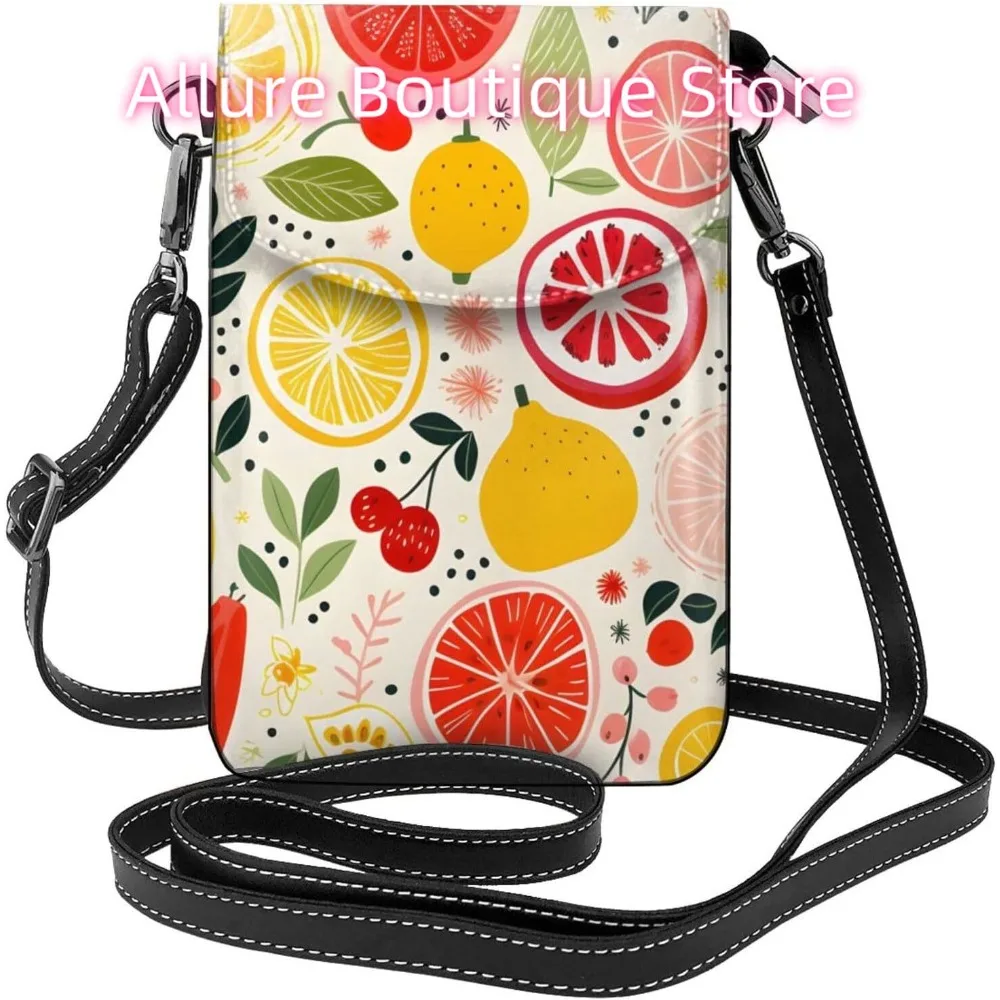

Сумка через плечо с мультяшным фруктовым узором для женщин, маленькая дорожная сумка из искусственной кожи для мобильного телефона, легкий мини-кошелек для телефона, кошелек с крестом