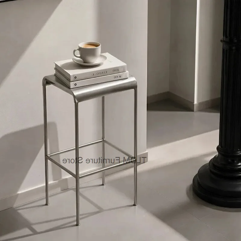 Bar Frame Stool Modern Stool Square Hollow Integrated Backless High Counter Curved Minimalist Seat Metal for Kitchen Cafe Bar