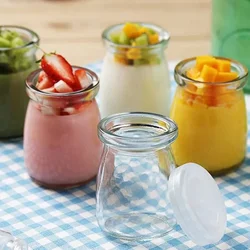 Mini Yogurt Jars Glass Pudding Cups with PE Lids Containers Pot Ideal for Milk Jellies Honey Spices Mousse 100ml(3.4oz)